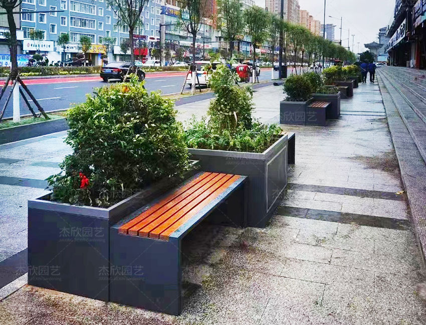 城市公园不锈钢花箱坐凳组合升级款